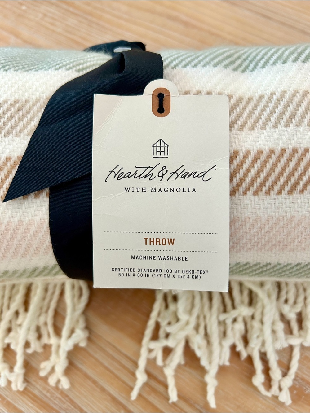 [RARE / SOLD OUT] Hearth & Hand Cozy Stripe Throw Blanket Green Tan NWT - Picture 2 of 5